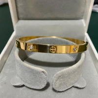 2023 New Design Gold Color Zircon And Cross Nut Nail Bracelet Gold & Bangle For Woman Stainless Steel Screw Brand Jewelry 1