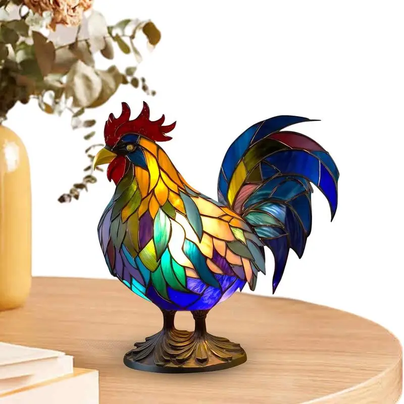 

Stained Glass Table Lamp Rooster Stained Glass Resin Night Light Animal Sculpture Home Decoration Retro Gifts For Bedroom