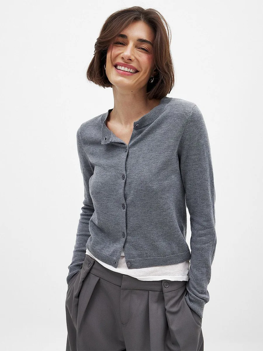 Bornladies Women's Solid Color Knit Cardigan New Autumn Round Neck Thin Sweater Knit Base Layer Top Jumpers