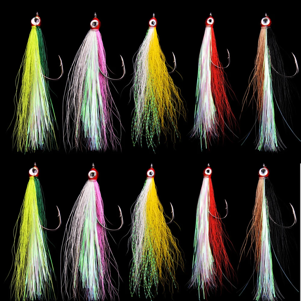 102030PCSBucktailTeasersjigfishinghooksSaltwaterlures3Deyes