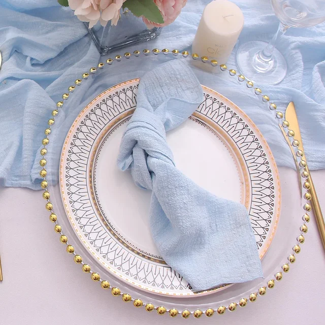 10 pièces serviettes en tissu de coton gaze tissu bleu 30x30 cm pour fête de mariage anniversaire serviette de thé Table bébé douche serviettes de noël 6