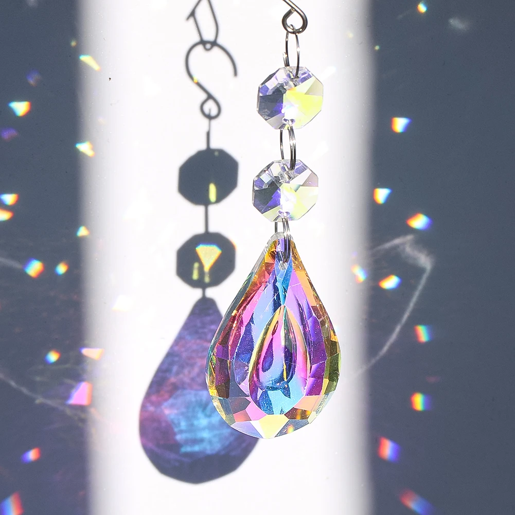 Suncatcher Crystal Hanging Rainbow Maker Glass Octagon Beads Garland Prism Chandelier Parts Pendant Wedding Christmas Tree Decor