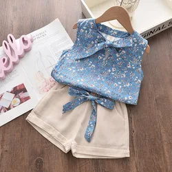 Summer Sleeveless Vest and Shorts Set for Toddler Girls - 2 - Piece Fashion Outfit (Blue)