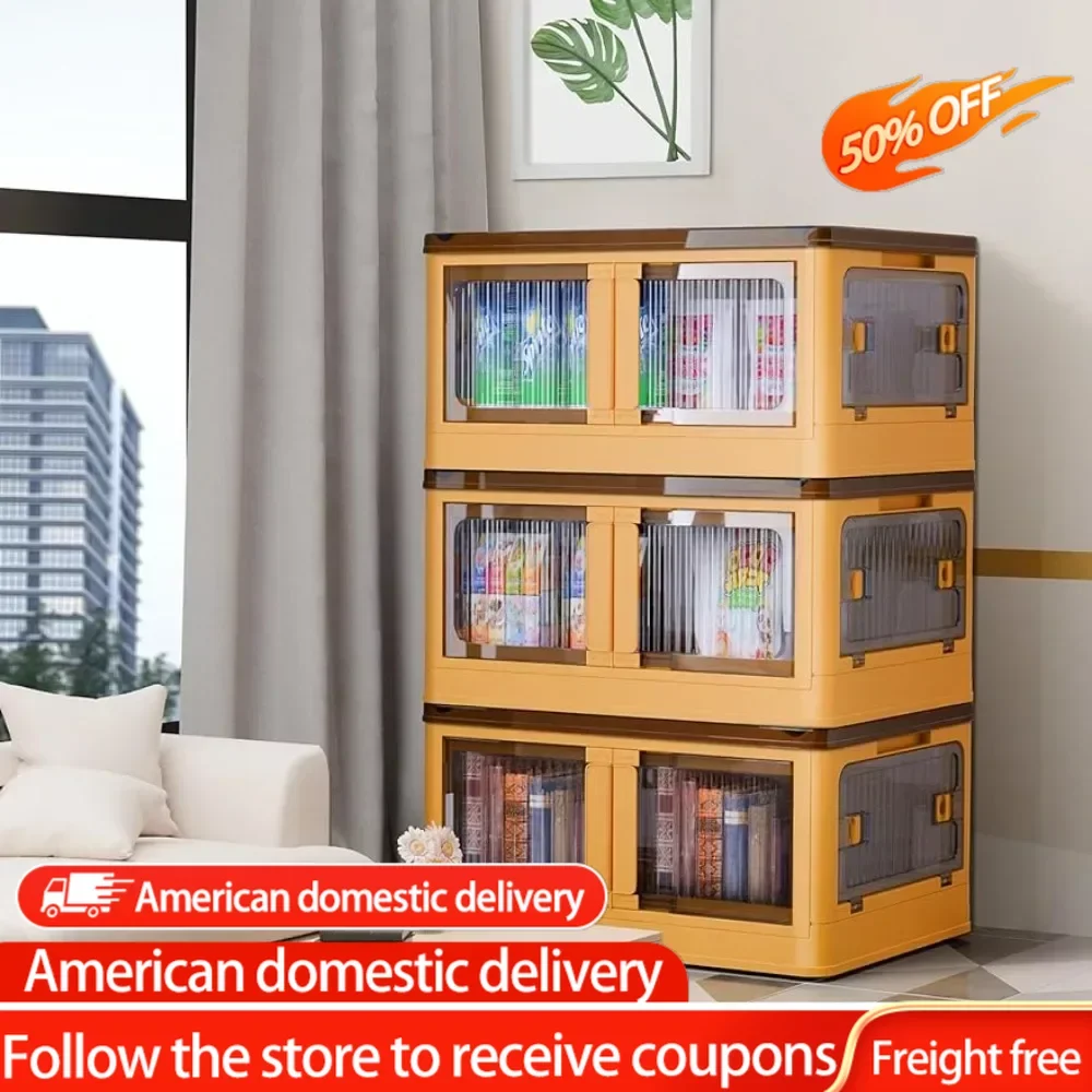 

36.9 Gal Folding Storage Box With Wheels Stackable Orange Container With Lid Ideal for Apartment Bookshelf Office and Home Shelf