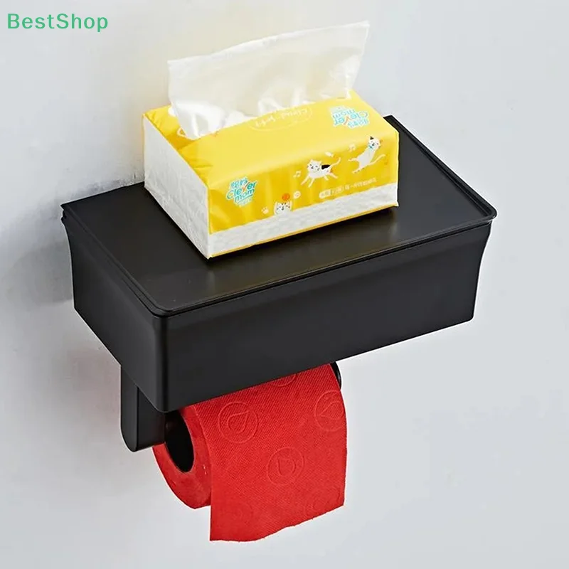 Wall Mounted Toilet Paper Holder With Shelf And Storage Box Multi-function Wipes Dispenser Fits For Bathroom Wipe Storage