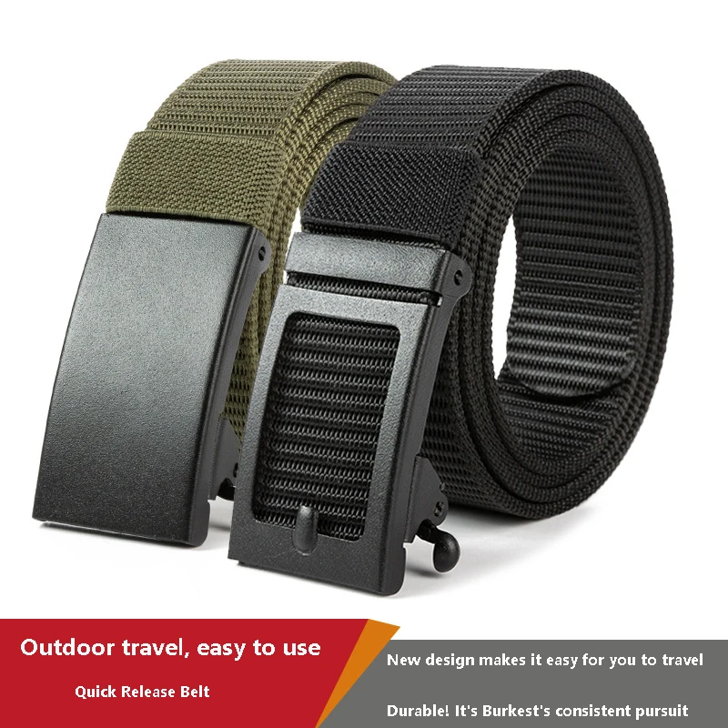 High Quality Toothless Automatic Buckle Nylon Belt For Men'S Leisure Travel Woven Waistband Tactical Quick Release Belt A3546 tushi new tactical belt metal automatic buckle quick release belt alloy casual tooling training belt men s trousers outdoor belt