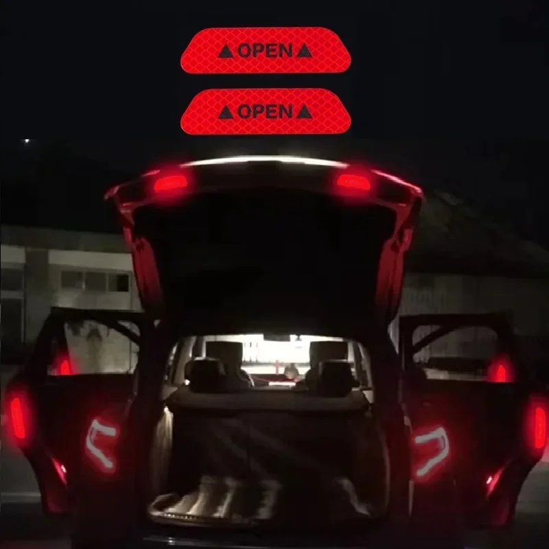 6PCS Car Door Open Reflective Stickers Night Warning Mark Tape Auto Vehicle Luminous Decals Safety Sticker DIY Install Adhesive