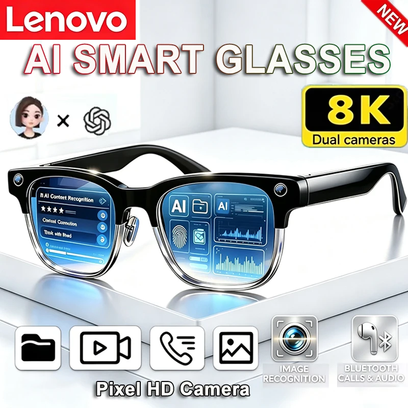 Lenovo 8K HD AI Smart Glasses AI Translation Hands-Free Calling AI Chat Logging Music Playback Smart Sunglasses for Men