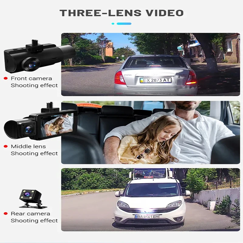 WiFi 3 Channel Dash Cam 2K+1080P+1080P@30fps with GPS Speed, 4K Dual Dashcam  Front and Inside, Triple Car Dash Camera with Type C Port, WDR, IR Night  Vision, 170° Wide Angle, 24hr Parking