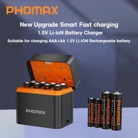POHMAX 1.5V Lithium Rechargeable Battery AA 4200mWh AAA 1100mWh Lithium-ions Charger 8 Slots Fast Charging Box with Type-C Cable 4