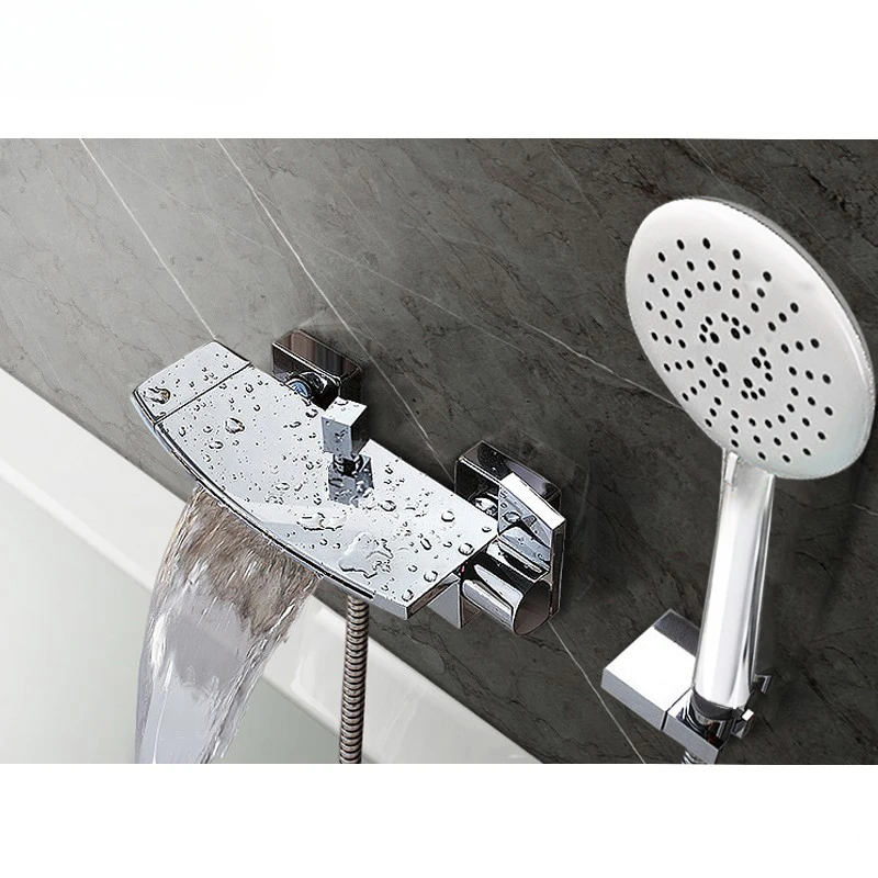 

Simple Gun Gray Wall-Mounted Elegant Black Copper Waterfall Shower Faucet