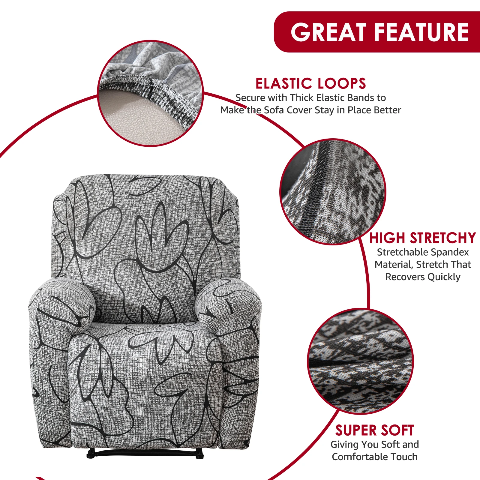 Elastic Recliner Chair Cover Non Slip Lazyboy Covers Full Coverage Anti Scratch Printed Sofa Cover Furniture Protector for Home