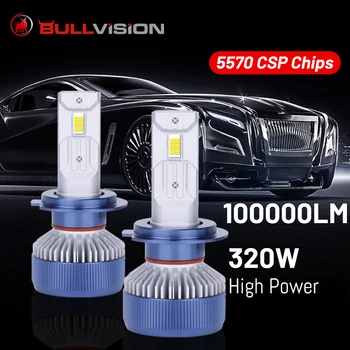Bullvision H7 H4 H11 100000LM 320W K4C K4S Car Headlight Bulbs H1 HB3 9006 HB4 9012 HIR2 H16 5570 CSP High Low Beam bull vision 1