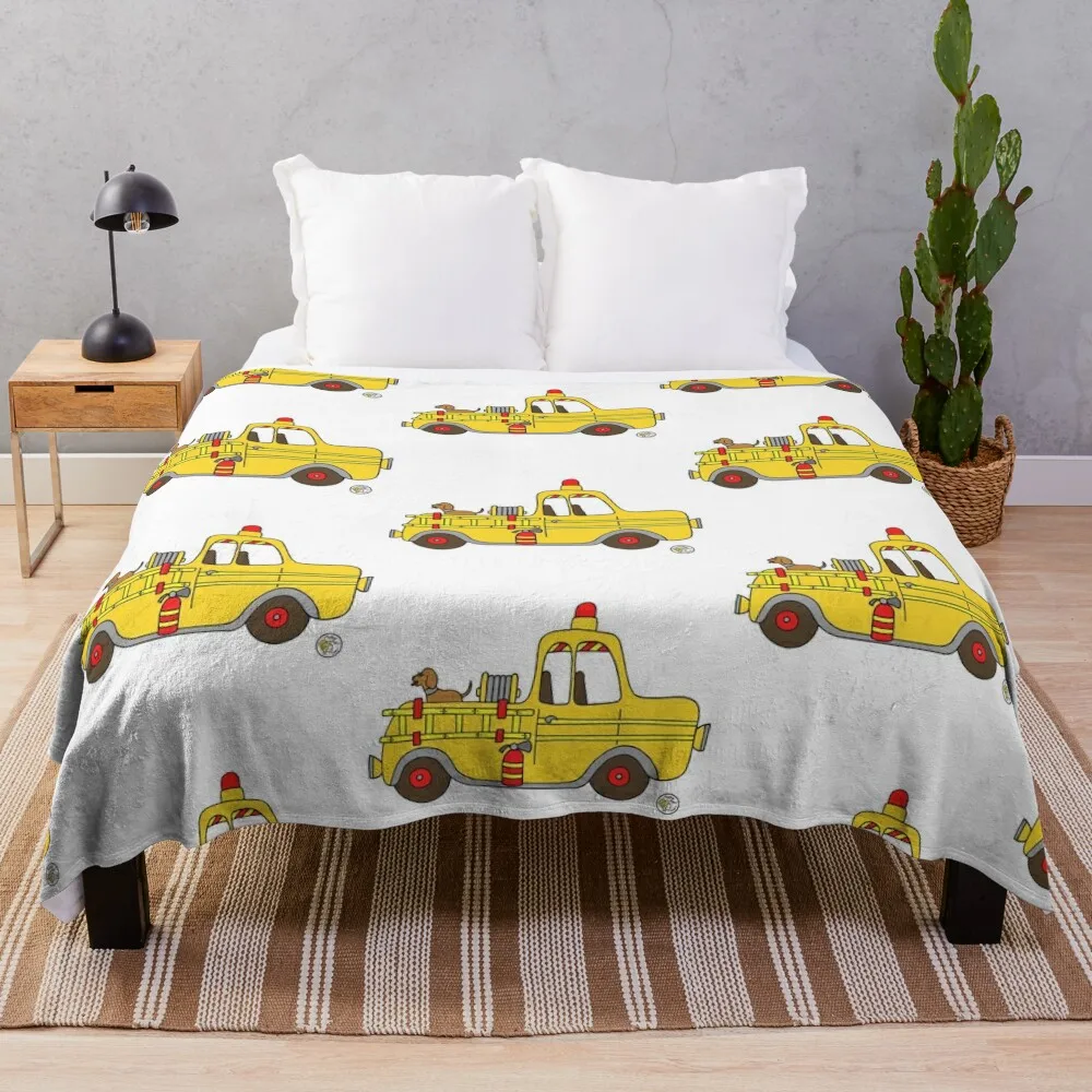 

Firetruck Yellow Vintage Fire Truck Throw Blanket Blankets Sofas Of Decoration Decorative Sofas Baby Blankets