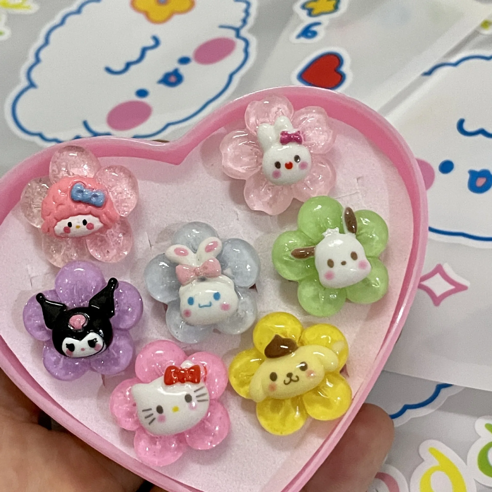 

Kawaii Sanrio Ring Y2k Hello Kitty My Melody Kuromi Lovely Flower Love Adjustable Ring Girly Heart Decorated Couple Ring Gift