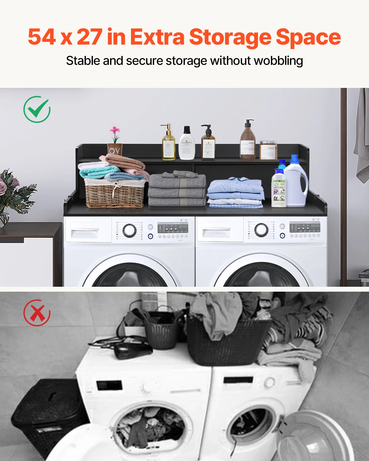 Wooden Laundry Room Countertop with Drawer Shelf