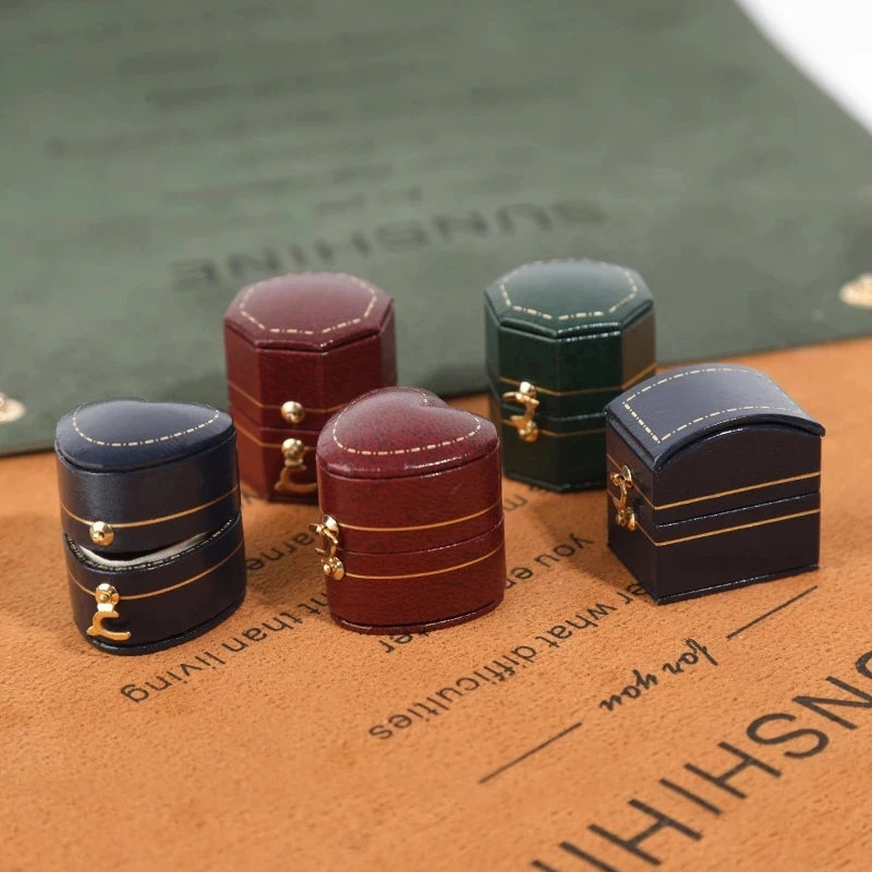 Luxury Ring Box for Wedding Engagement for Women Premium Ring Jewelry Gift Holder Box Trim Button Design