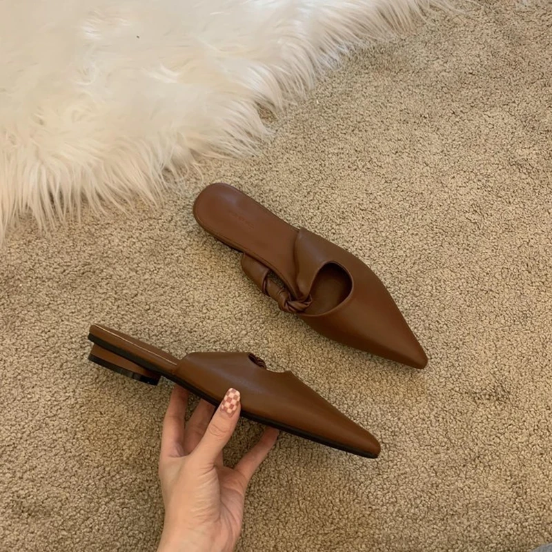 New Summer Simple Styles Slippers Women Lazy Baotou Flat Half Slippers One Pedal Low Heel Casual Version All-match Women's Shoes