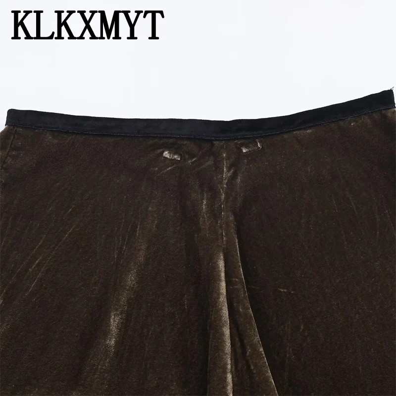 Elegant Velvet Long Skirts For Women Fashion Lace Hem Splicing New High Waist Midi Skirt High Street Casual Chic Party Skirts