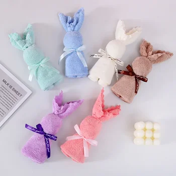Rabbit Shape Hand Towel Soft Coral Fleece Super Absorbent Towel Gift Thickening Small Mini Towel Kitchen Bathroom Handkerchiefs 2