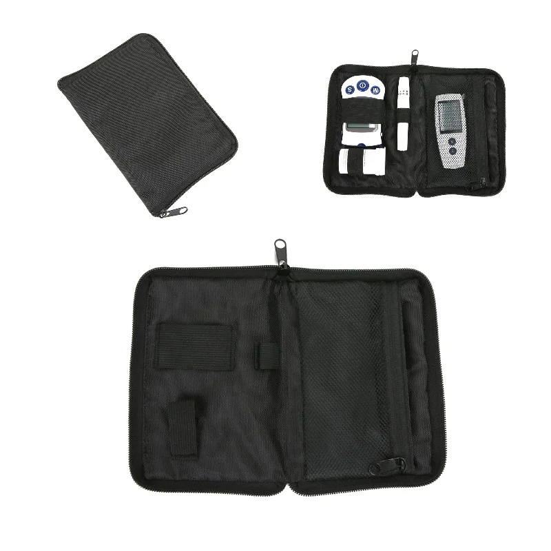 

Zippered Storage Bags Instrument 16x11cm Portable Glucose Monitor Pouch Black Cloth Organizer Blood Meter