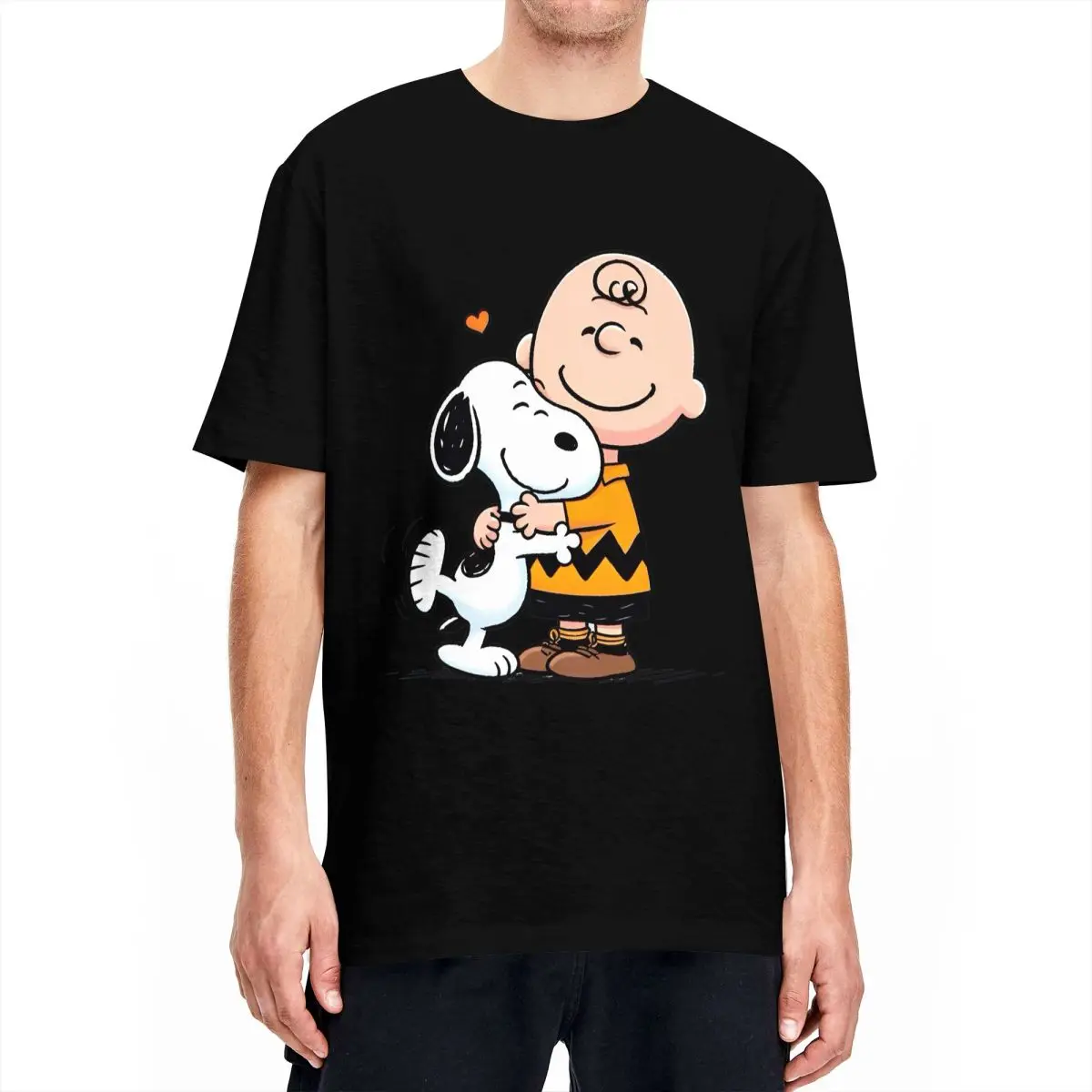 thumbnail image 1 of Camiseta de hombre de Peanuts Charlie Brown y Snoopy con corazón, dibujos animados Y2K, algodón puro, camisetas de verano con cuello redondo, ropa de talla grande, 1 of 4