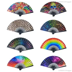 23CM Black Straight National Style Cloth Fan Rainbow Series Abstract Art Style Folding Classic Ancient Style Small Folding Fan