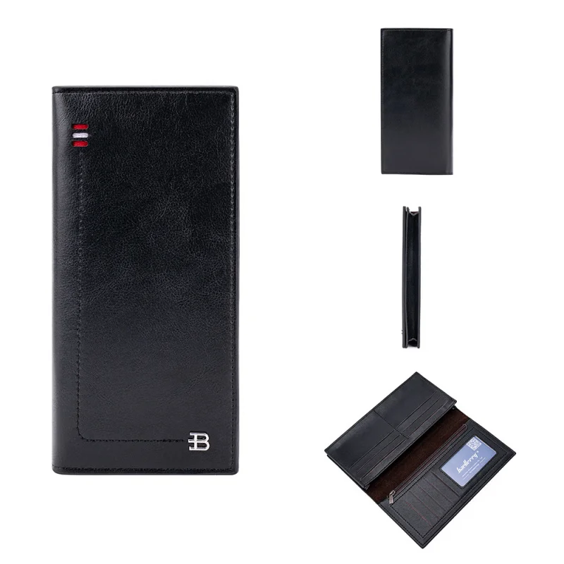 Men's Business Long Wallet with Multiple Card Slots Zip Handbag Thin Portable