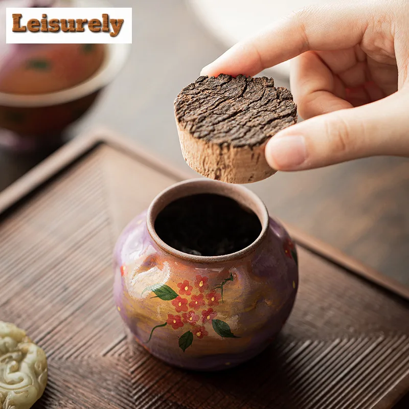 Powder Yin Hand Drawn Small Flower Tea Box Organizer Moisture-proof Ancient Storage Tank Containers Tea Caddy Tea Items Craft