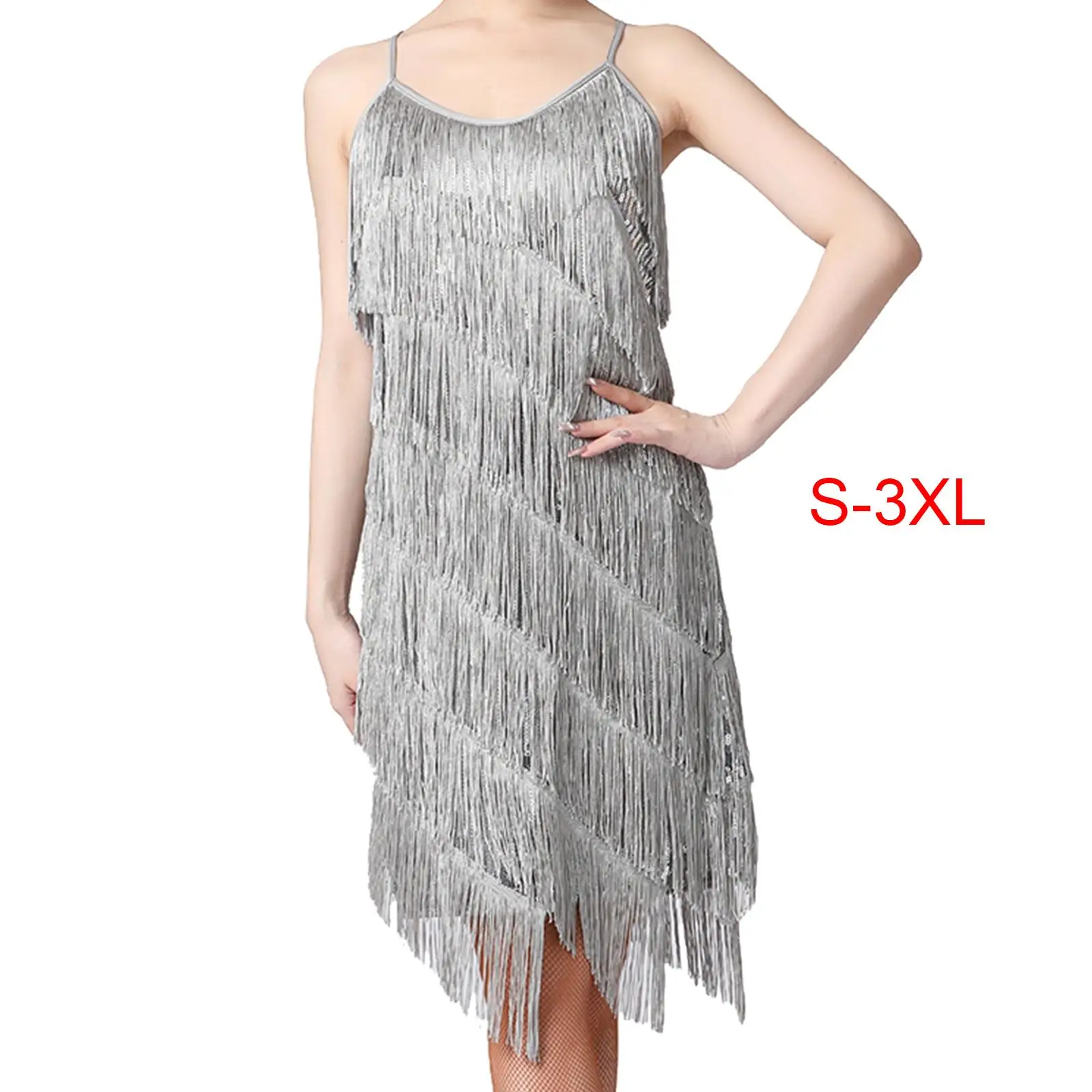 

Womens Flapper Dresses Dress Breathable Skirt V Neck Outfit Sequins Tassels Dress for Prom Party Nightclub Tango Samba
