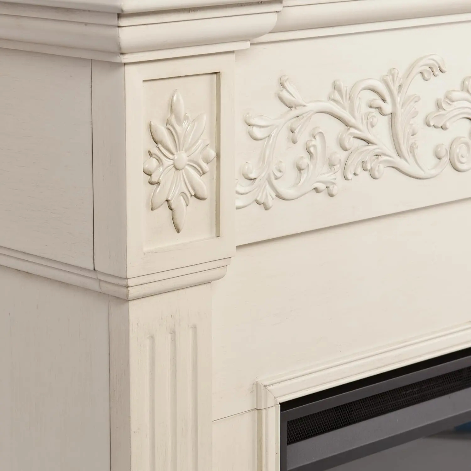 Calvert Electric Carved Floral Trim Fireplace 44.5" W X 14.5" D X 40.25" H Ivory Expediency Durable Living Room or Dining Room 4