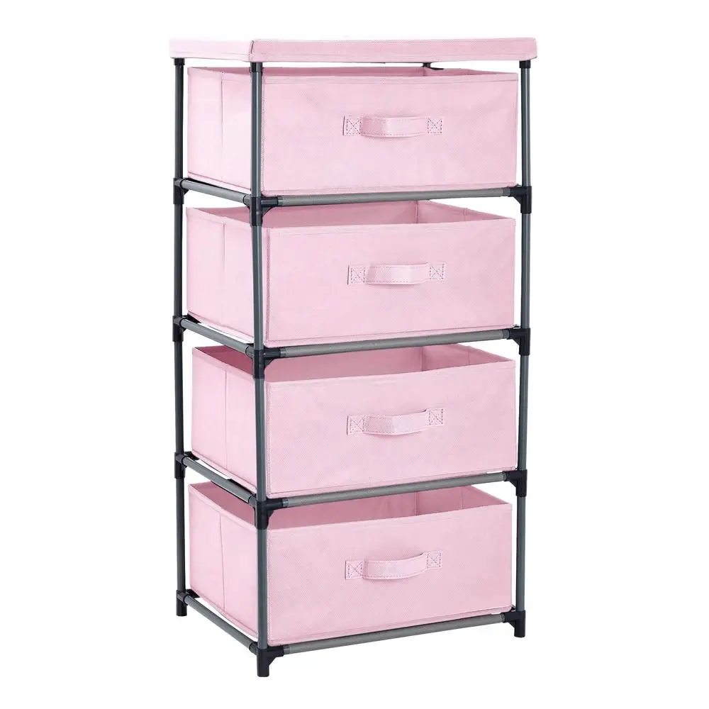 Pink 4 Drawer Storage Organizer Fabric Dresser Clothes Stand Versatile Unit Bedroom Nursery Living Room 2