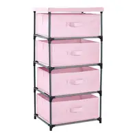 Pink 4 Drawer Storage Organizer Fabric Dresser Clothes Stand Versatile Unit Bedroom Nursery Living Room 2