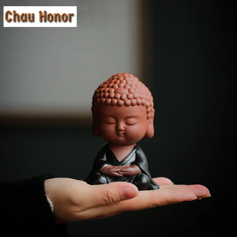 Purple Sand Small Buddha Tea Ornaments Decoration Color Sand Cute Samanera Tea-Soaked Tea Pet Tea Ceremony Tea Art Decorations