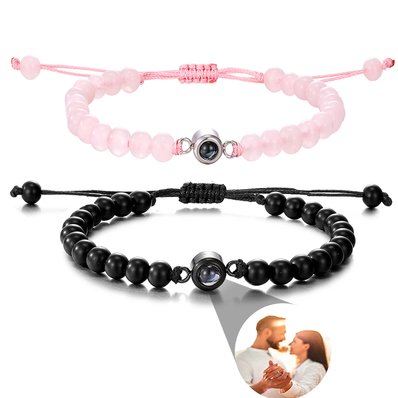 

2023 New "I Love You" 100 Languages Bracelets Personalized Photo Projection Bracelet Custom Photo Natural Stone Couple Bracelet