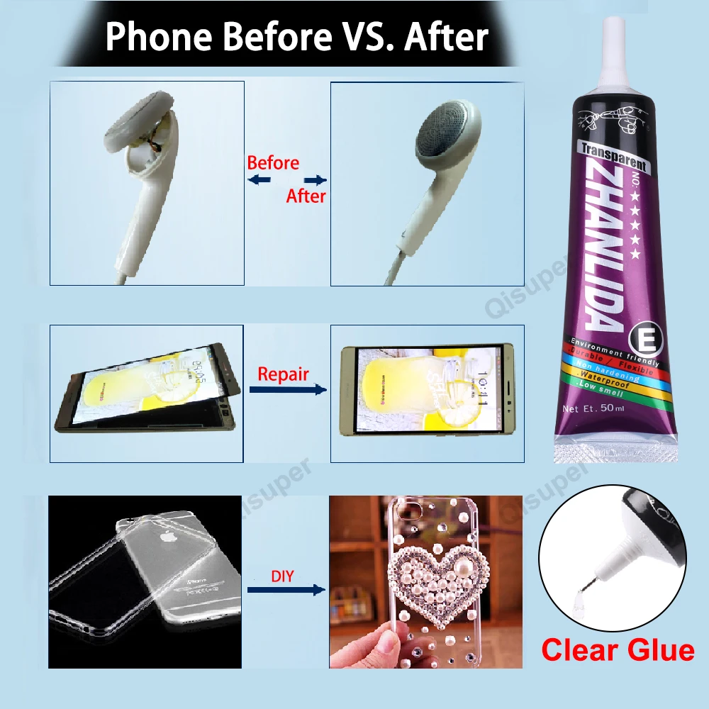 Clear Glue Phone Speaker Electronics Display Rhinestone Fabric Crafting DIY Textile Super Plastic Model Miniature Adhesive b7000 4