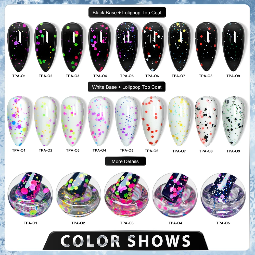 DEROI No Wipe Gel Top Coat with Yellow Sequin for Manicure Diamond Matte Topcoat Flash Glitter Nail Polish for Nail Art Soak Off 2