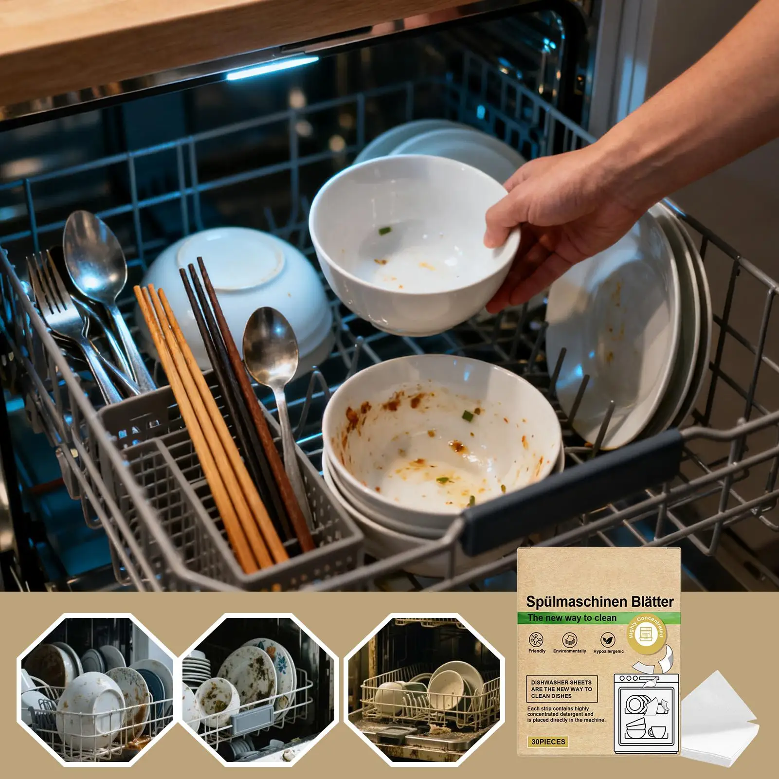 טבליות לניקוי כלים מסירות ריחות 30 יחידות מטלית כבדה לניקוי כלים במטבח הביתי מכונת כביסה