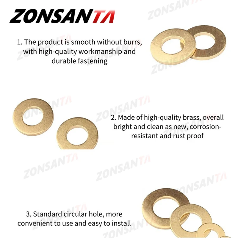 M2 M2.5 M3 M4 M5 M6 M8 M10 M12 M14 M16 M18 Solid Brass Copper Flat Washer Plain Brass Gasket Shim Pad Ring Spacer Circular Meson brass washer