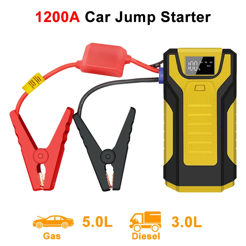 GKFLY 1200A High Power Car Jump Starter 16000mAh Power Bank with LED Light  Emergency Battery Booster For 5L Petrol 3L Diesel Car - AliExpress