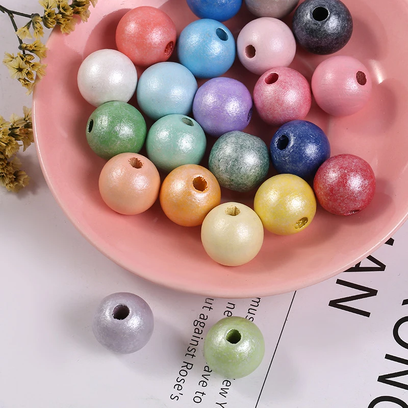 도매 1000G INS 크리 에이 티브 6mm-25mm 다채로운 직조 공예 세련된 라운드 나무 비즈 진주 쥬얼리 DIY 팔찌 액세서리 만들기