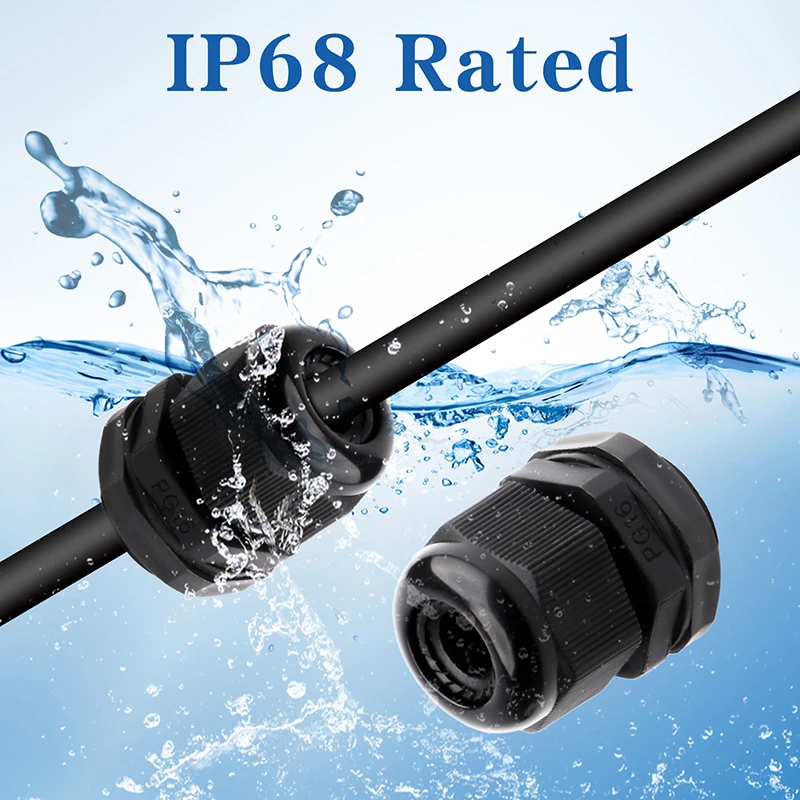 Description Picture 6 of item25pcs Waterproof Cable Gland Cable Entry IP68 for 3-6.5mm PG7 PG9 PG11 PG13.5 PG16 Black Nylon Plastic Connector with Box