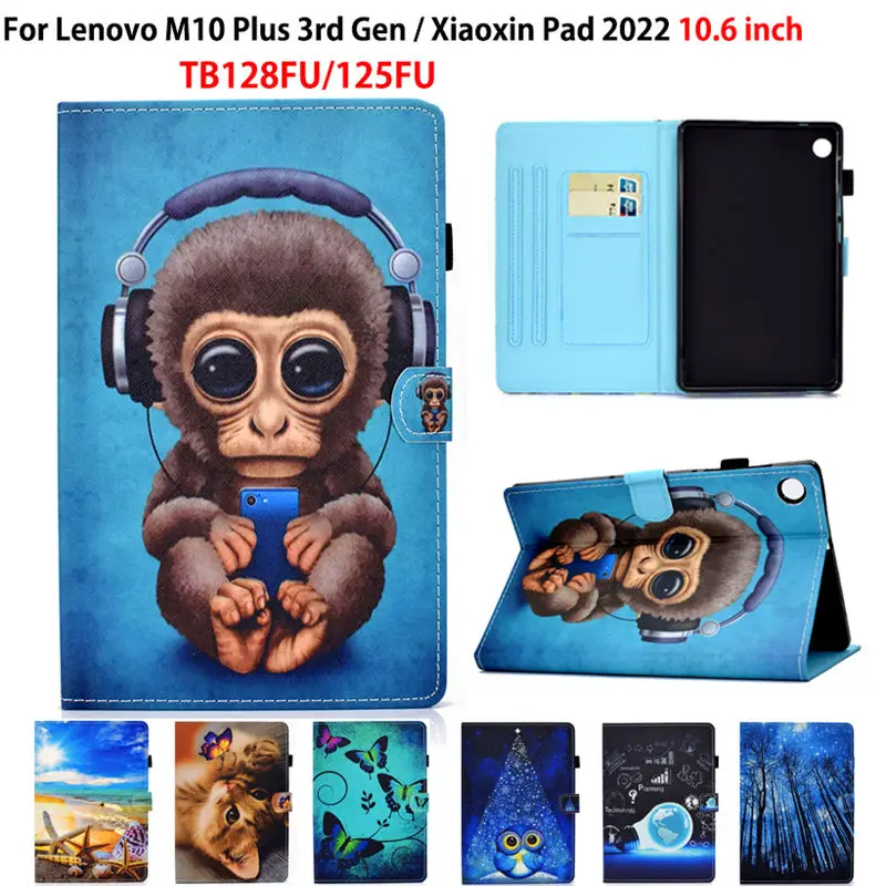 

for Lenovo Xiaoxin Pad 2022 Case Tab M10 Plus 3rd Gen 10.6" TB128FU TB125FU Smart Cover Funda Cute Painted Flip Stand Coque