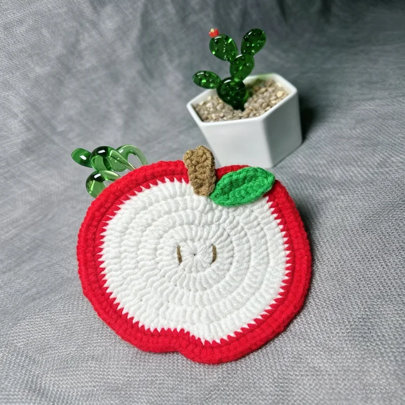 맞춤 이름 애플 크로셰 컵받침 개인 맞춤형 수제 니트 컵 매트 단열 패드 선물