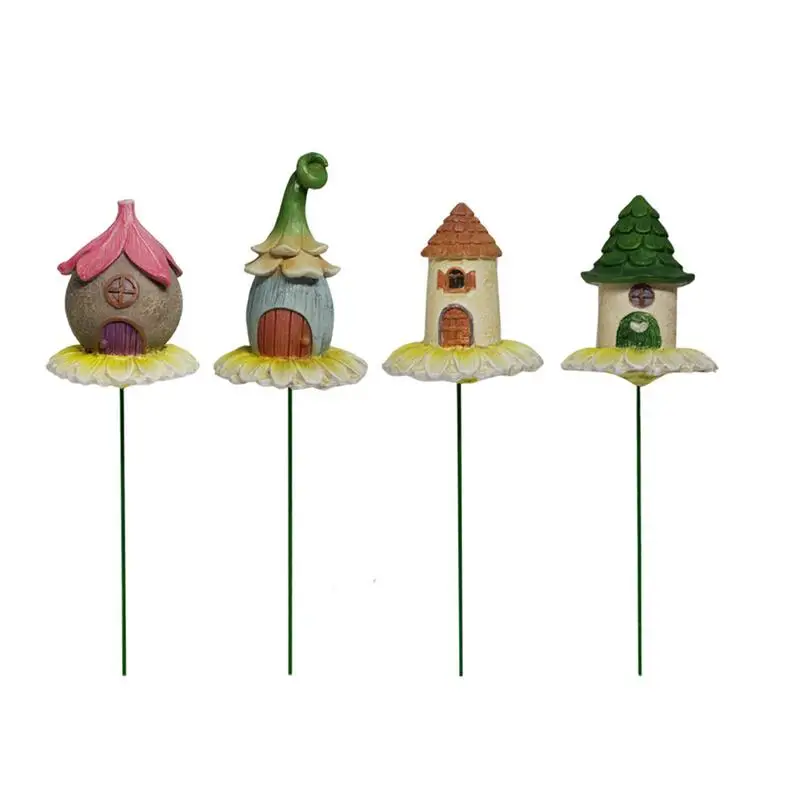 

Fairy House Yard Stakes Cartoon House Yard Stakes Miniatures 4 Pcs House Statues Miniatures Tiny Fairy Garden Potted Plant