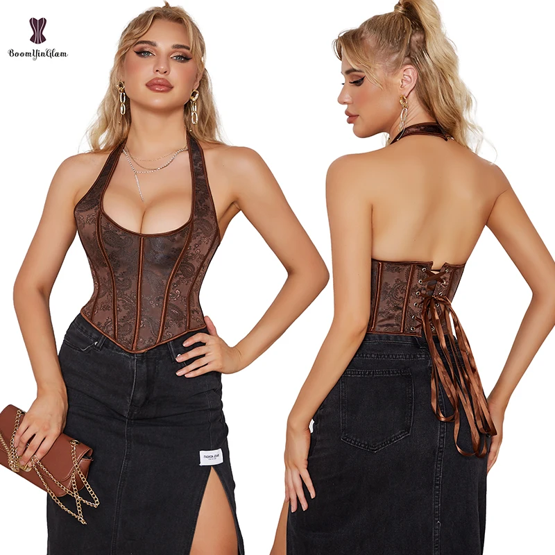 Side Zipper Backless Body Shapewear Steam Punk Gothic Corset Crop Top for Women Plus Size XS-6XL