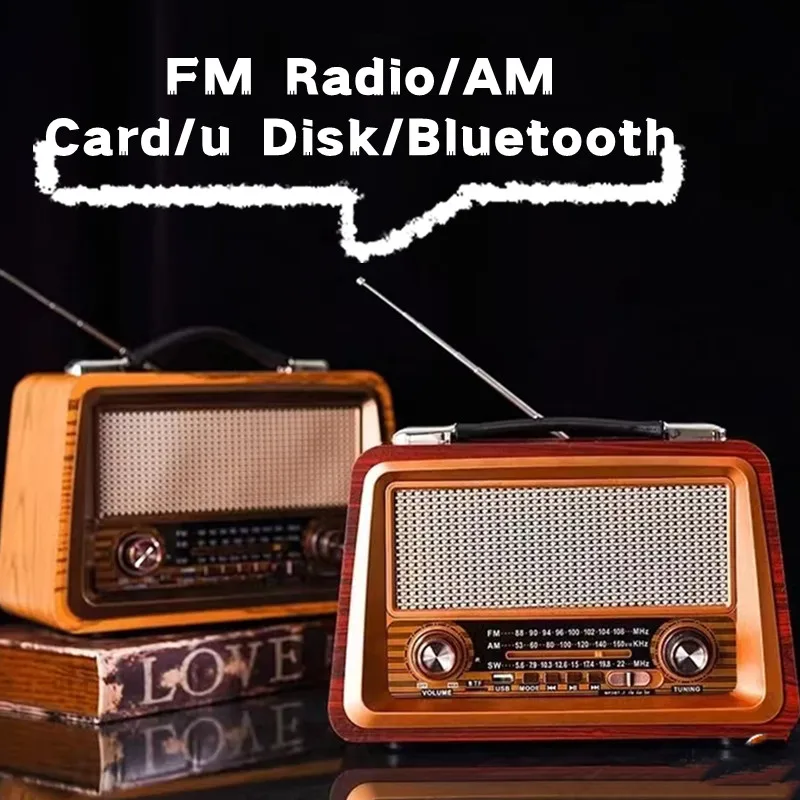 

R-2066BT Retro Multi Band Real Wooden Rechargeable Radio With Wireles Bluetooth Link USB Mp3 Player Outdoor Portable Speaker Box
