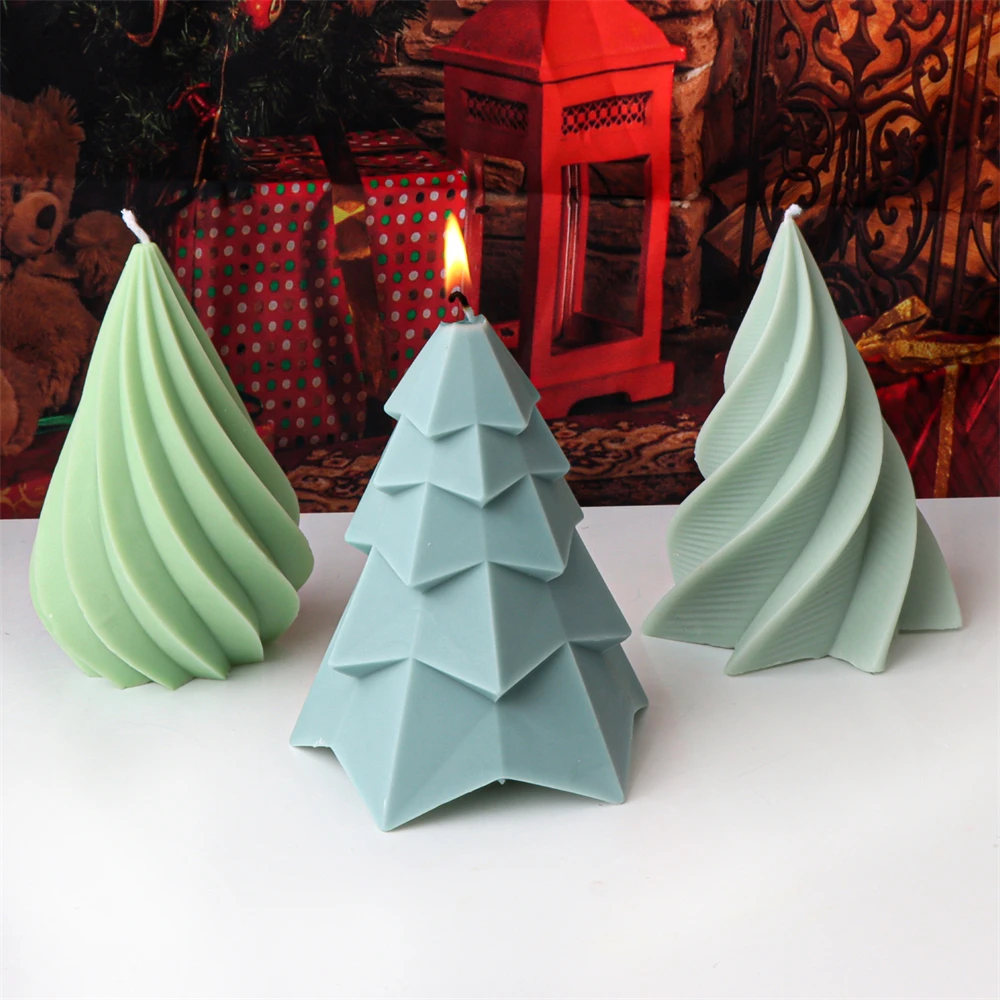 3D Geometric Christmas Tree Candle Silicone Mold DIY Christmas Candle Making Kit Handmade Soap Plaster Resin Mould Home Decor