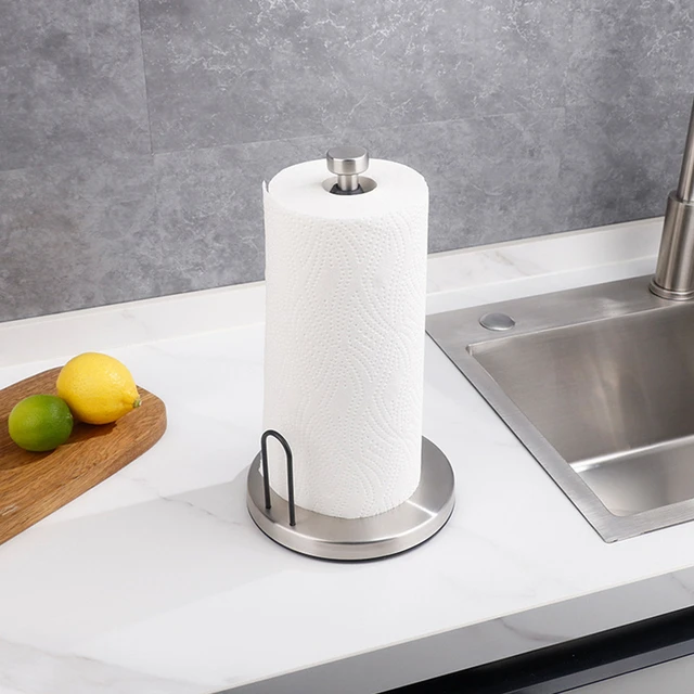 Countertop Stainless Steel Paper Towel Holder Modern Stand Up Easy  One-Handed Tear Kitchen Paper Towel Dispenser with Heavy Base - AliExpress