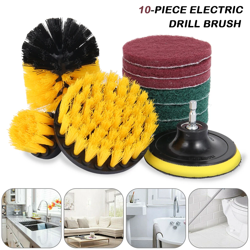 

10pcs Drill Brush Attachments Set Scrub Pads Power Scrubber Cleaning Brushes Kit All Purpose Drill Brushes for Grout Tiles Sinks